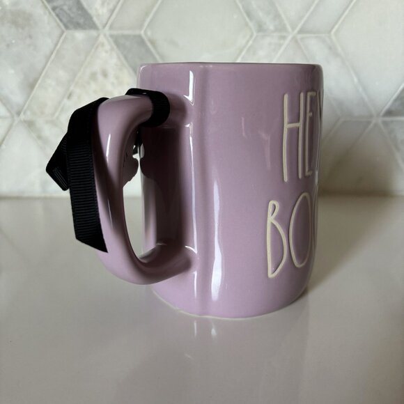 Rae Dunn Hey Boo Ghost Mug Flowers Purple Pink Magenta New Halloween - Picture 3 of 10